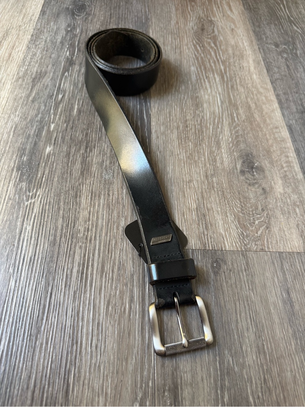 Dickies Black Men's Leather Belt with Brushed Silver Buckle 49.5”